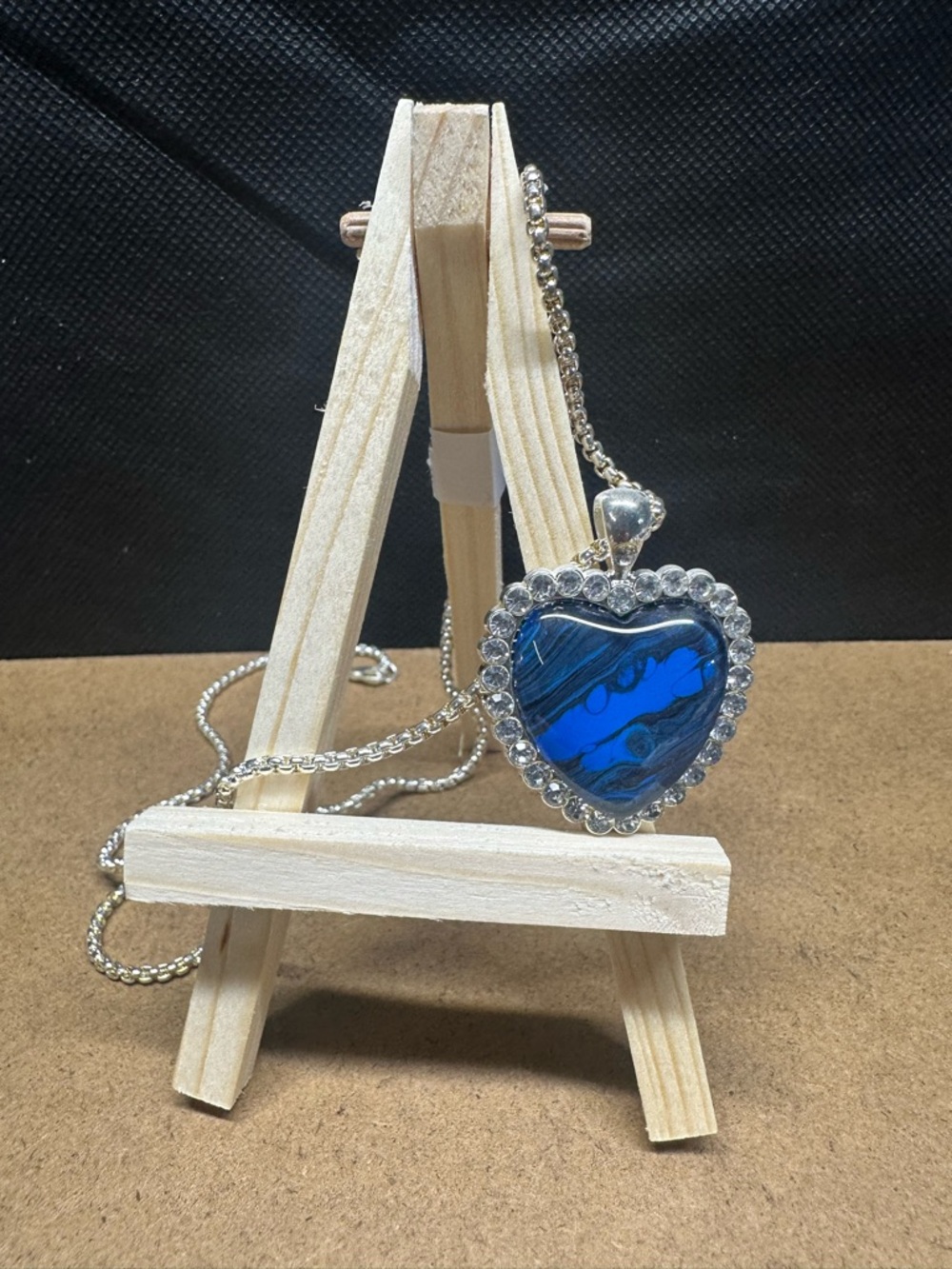 Hand Crafted Blue Heart Pendant Necklace with Silver Accents